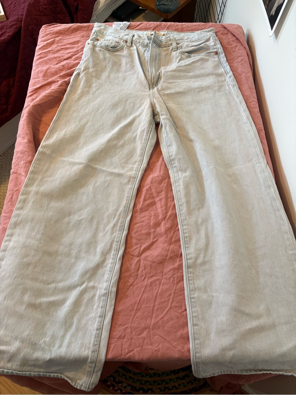 Levi's Ribcage Wide Leg Light blue with pink "fairy dust" jeans